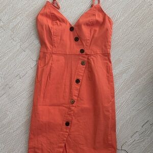 Sleeveless Orange Button-Front Summer Dress